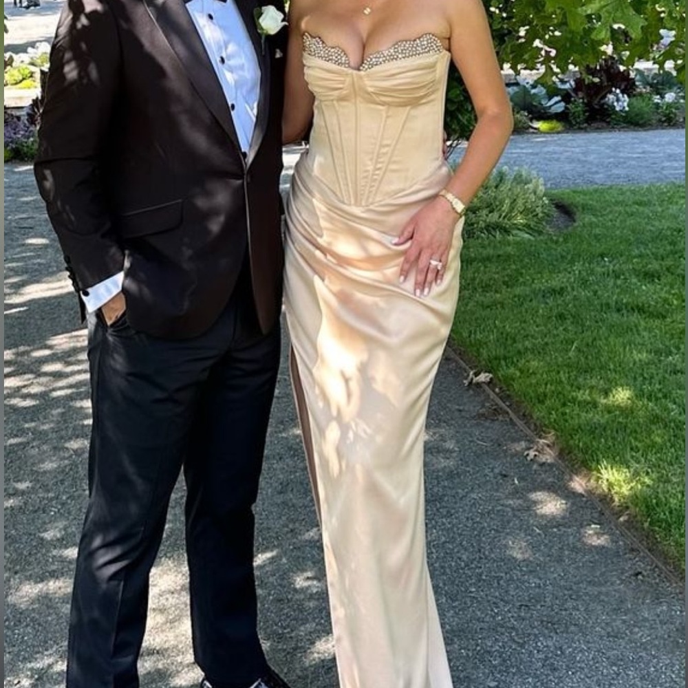 Nude Bridesmaid Dress with Slit